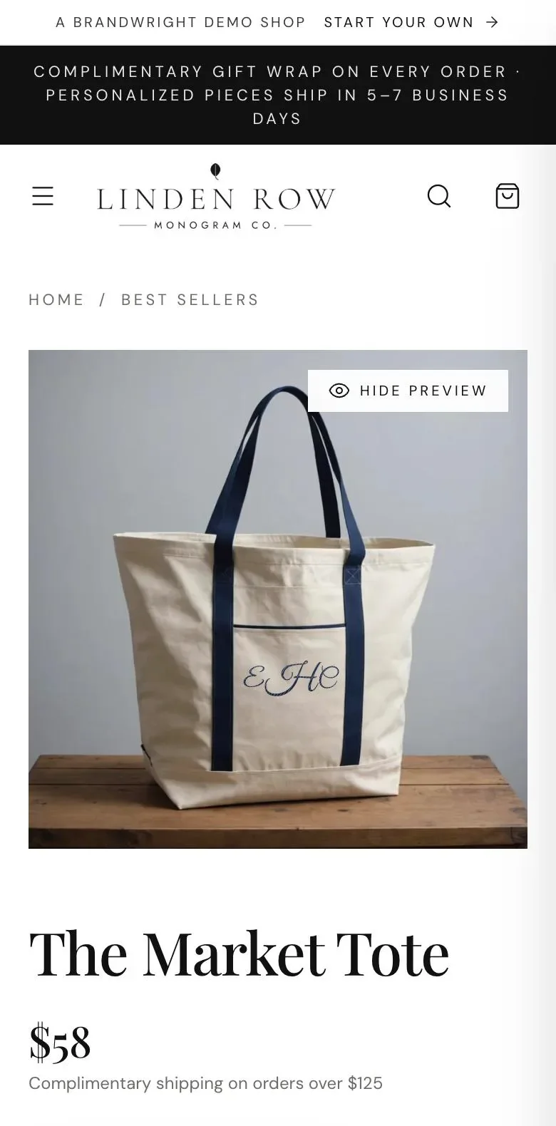 The same product page on a phone