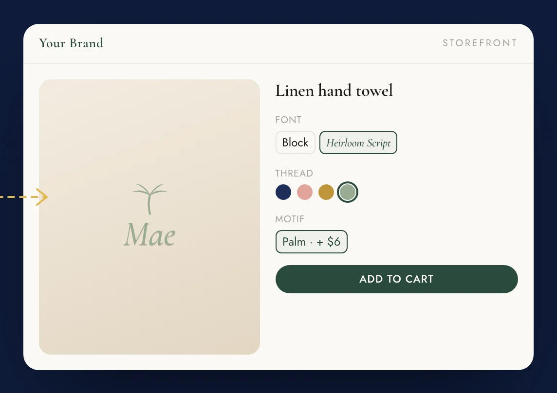 The storefront product page showing those choices