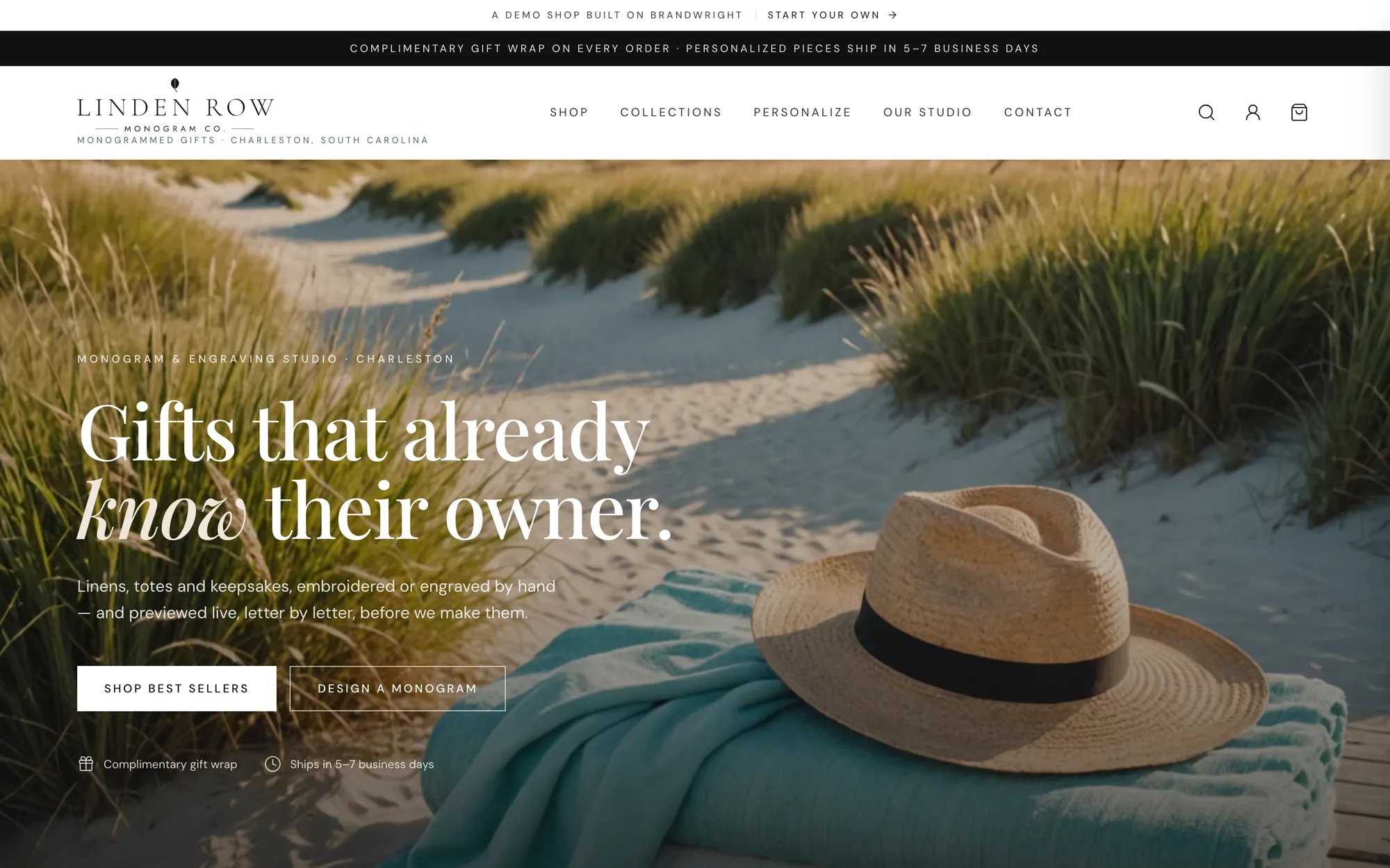 The Linden Row Monogram Co. home page in a desktop browser